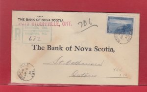 Stouffville, Ont. Registered 13c #242 single use Bank of NS 1939 Canada cover