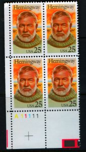 US  2393   MNH HEMINGWAY  PLATE BLOCK 1989