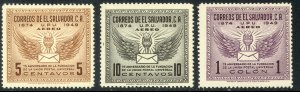 EL SALVADOR 1949 UPU AIRMAIL Set Sc C122-C124 MLH