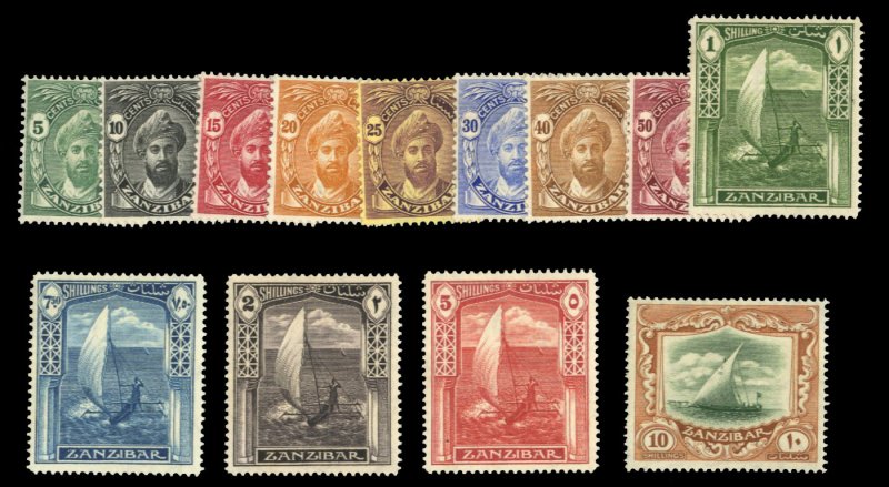 Zanzibar #201-213 Cat$118.85, 1936 Dhow, complete set, never hinged