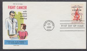 US Planty 1263-17 FDC. 1965 5c Crusade Against Cancer, Fluegel Color Cachet, VF