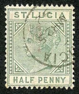 St Lucia SG1 1/2d Dull Green Wmk Crown CA Fine used Cat 12 pounds