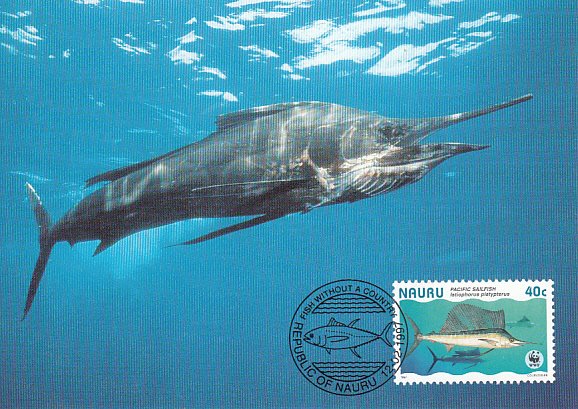 Nauru 1997 Maxicard Sc #443c 40c Pacific sailfish WWF