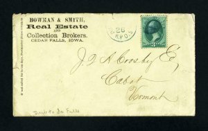 # 147 cover Dubuque & Iowa Falls RPO Cancel to Cabot, Vermont - 2-26-1870's