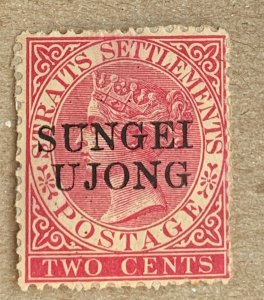 Sungei Ujong 1885 2c bright rose roman capitals.  Scott 26B, CV $50.00. SG 45