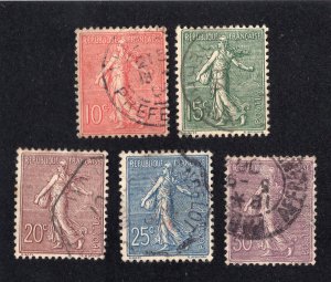 France 1903 Short Set of 5 Sower, Scott 138-142 used, value = $9.20