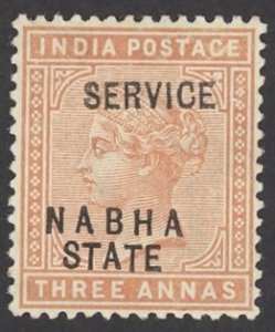 India Nabha Sc# O9 MH 1885-1897 3a overprint Queen Victoria Official