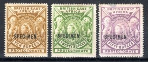 Kut-British Est Afrique 1897-1903 10r,20r Et 50r Specimen Opt Sg 97s-99s Mlh