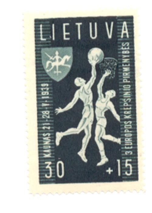 Lithuania Sc B53 1939 30c + 15c Basketball stamp mint