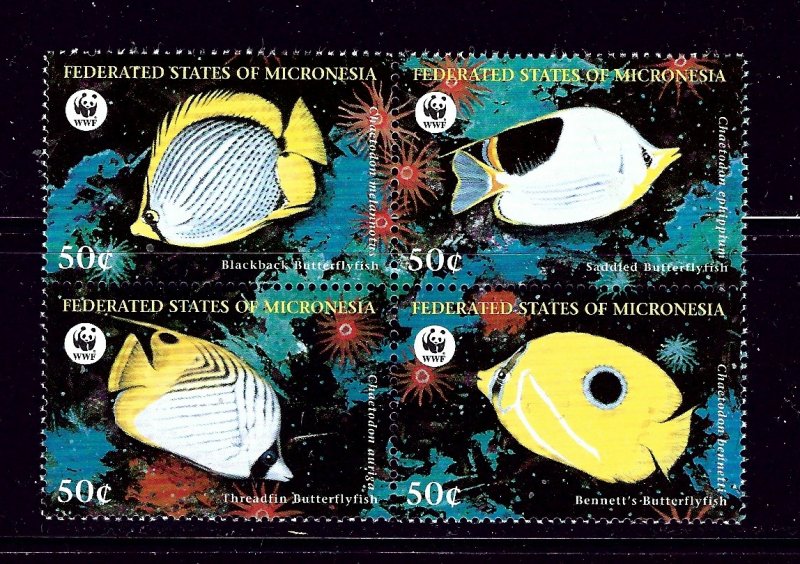 Micronesia 274 MNH 1997 Fish (W.W.F.) block of 4