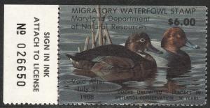 U.S.-MARYLAND 14, STATE DUCK HUNTING PERMIT STAMP WITH TAB. MINT, NH. VF