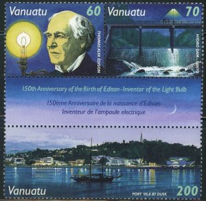 Vanuatu #709a Thomas A. Edison Block of 3 Postage Stamps 1997 MLH