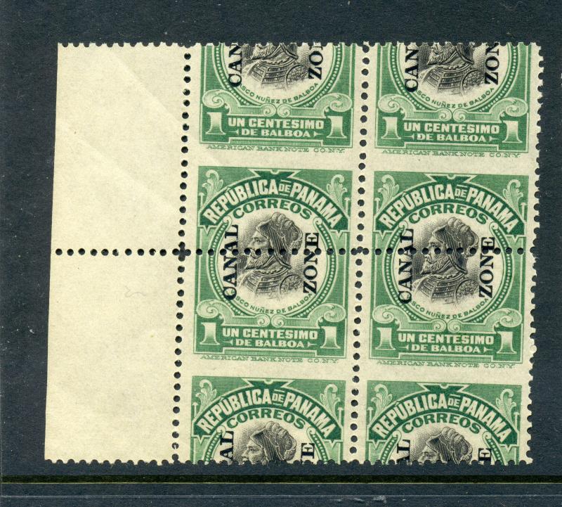 Canal Zone Scott #55 SPLIT Overprint Misperf Error Block (Stock CZ#55-19)