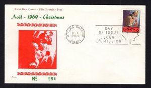 Canada #503 (1969 6c Christmas) Darnell-B cachet FDC unaddressed