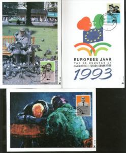 Netherlands 1993 Senior Citizens Painting Bird Sc B671-3 Set of 3 Max Cards # 15