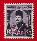 EGYPT SCOTT#304 1952 10m KING FAREOUK OVERPRINT - USED