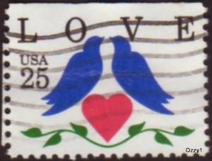 USA 1990 Sc#2440 25c Lovebirds USED.