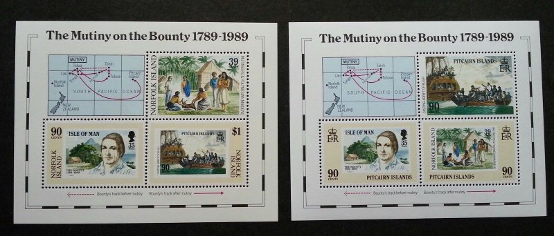 Pitcairn Islands Norfolk Joint Issue Bicentenary Mutiny On Bounty 1989 (ms) MNH