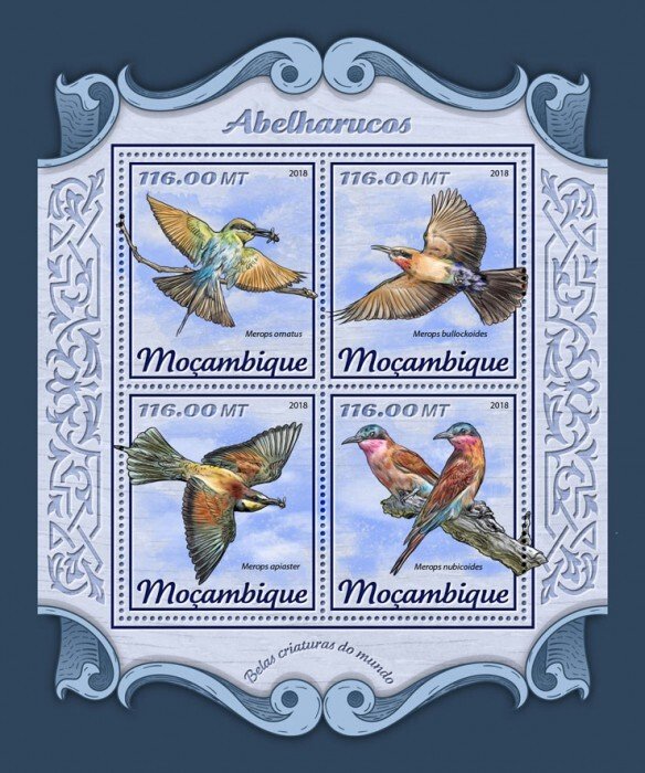 MOZAMBIQUE - 2018 - Bee-eaters - Perf 4v Sheet - Mint Never Hinged