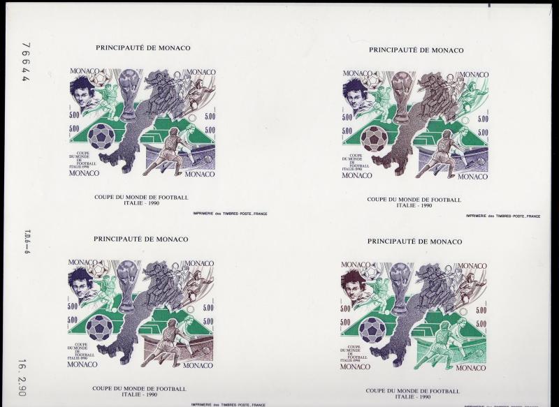 MONACO 1990 WORLD CUP ITALY '90 S/S (1)  UNCUT IMPERFORATED MNH VF