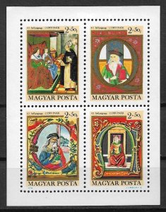 1970 Hungary ScB283 Initials and Paintings from Bibliotheca Corvina MNH S/S of 4