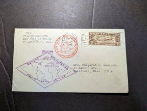 1930 USA LZ 127 Graf Zeppelin Postcard Cover Lakehurst NJ to Wakefield MA #C14