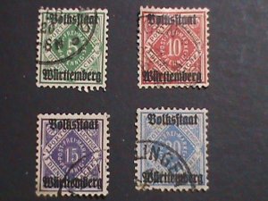 ​GERMANY-WURTTEMBERG 1875-1900 OVER 100 YEARS OLD-4 OFFICIAL USED STAMPS VF