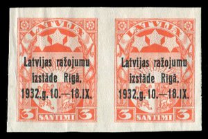 Latvia #164var, 1932 Riga, 3s orange, imperf. horizontal pair, unused without...