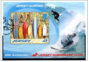 Jersey Sc 1380 2009 £3 Surfing stamp sheet used