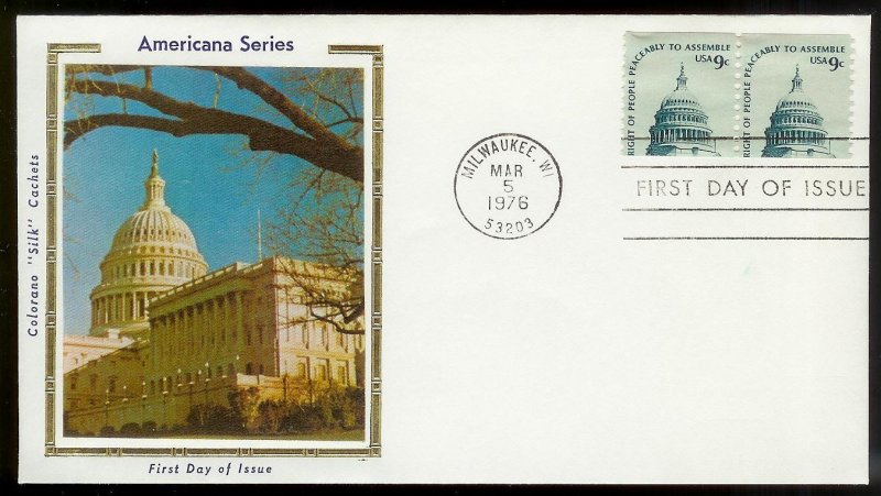 UNITED STATES FDC 9¢ Capitol Bldg Coil Pair 1976 Colorano