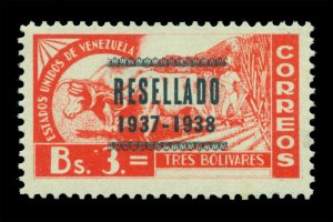 VENEZUELA 1937 Pictorials - RESELLADO ovpt. Plowing  3b orange Sc# 324 mint MH