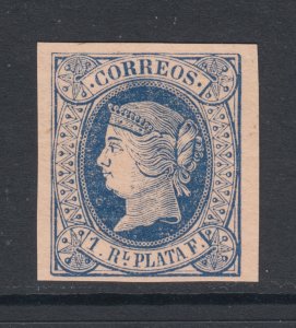 Cuba Sc 20 MNH. 1864 1r p blue on salmon Queen Isabella, fresh, bright, VF