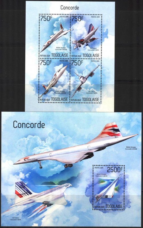 Togo 2014 Aviation Airplanes Airbus Concorde sheet + S/S MNH