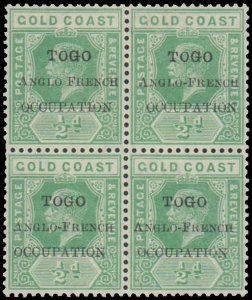 Togo #66, Block of 4 with one stamp missing. Hyphen between Anglo-French, 19...