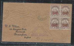 BERMUDA (P2006B) 1/4D BOAT BL OF 4 PASSED POSTAL CENSOR TO ENGLAND