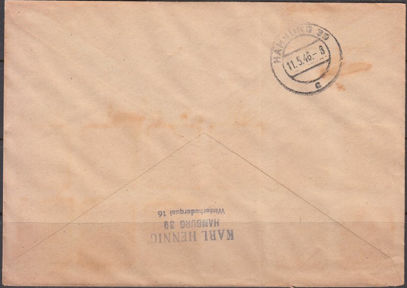 Germany - 3.3.1946 Allied Zones R-cover Cottbus - Hamburg (2408)