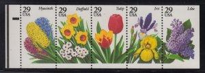 1993 Garden Flowers Sc 2764a 29c booklet pane of 5 MNH never folded pl no 1