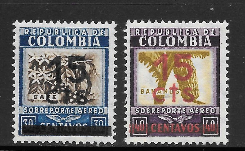 Colombia Scott C119-20 Unused VLHOG - 1940 Air Post Surcharges - SCV $4.50