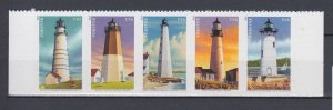(A) USA #4795b New England Lighthouses Strip of 5 Forever Stamps MNH