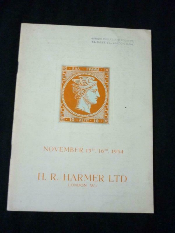 H R HARMER AUCTION CATALOGUE 1954 GREECE FIRST TYPE GOLD MEDAL COLLECTION