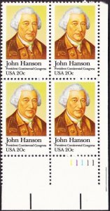 1981 John Hanson, Plate Block of 4 20c Postage Stamps, Sc# 1941, MNH, OG