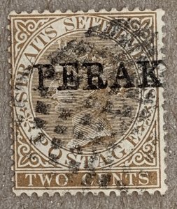 Malaya Perak 1881 2c brown Crown CC, used. Scott 2, CV $90.00. SG 5