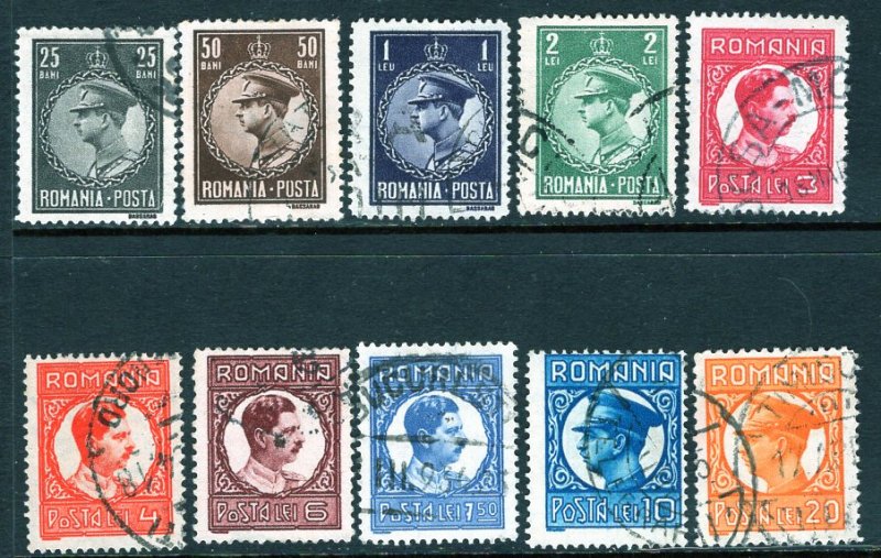 Romania (1932) #405-14 used. King Carol II