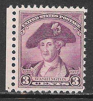 USA 708: 3c Washington (1777), portrait by Charles Willson Peale, MNH, F-VF
