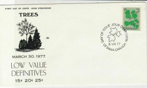 Canada 1977 Trees Low Value Definitives Leaf Cancel FDC Stamps Cover ref 22038