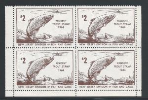 $2 Resident New Jersey Trout Stamp 1964 #23, Block, Origi...