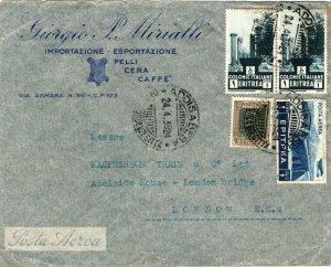 Italy Colonies Cover ERITREA Used *ETHIOPIA* Air Mail 1939 LEATHER ADVERT MA820