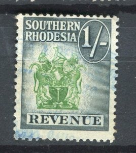 RHODESIA; 1950s early QEII Revenue issue fine used 1s. value