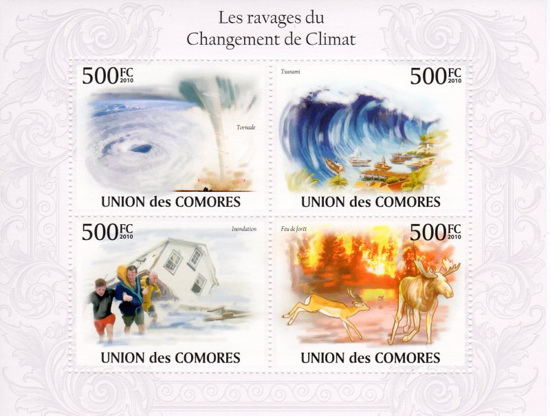 COMORO ISLANDS 2010 YT#1927/1930 CLIMATE CHANGE FAUNA-SHIPS Sheetlet (4) MNH