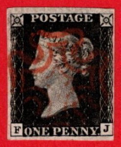 GBR SC #1 U (F,J) 1840 Queen Victoria w/red MC 4 margin CV $370.00